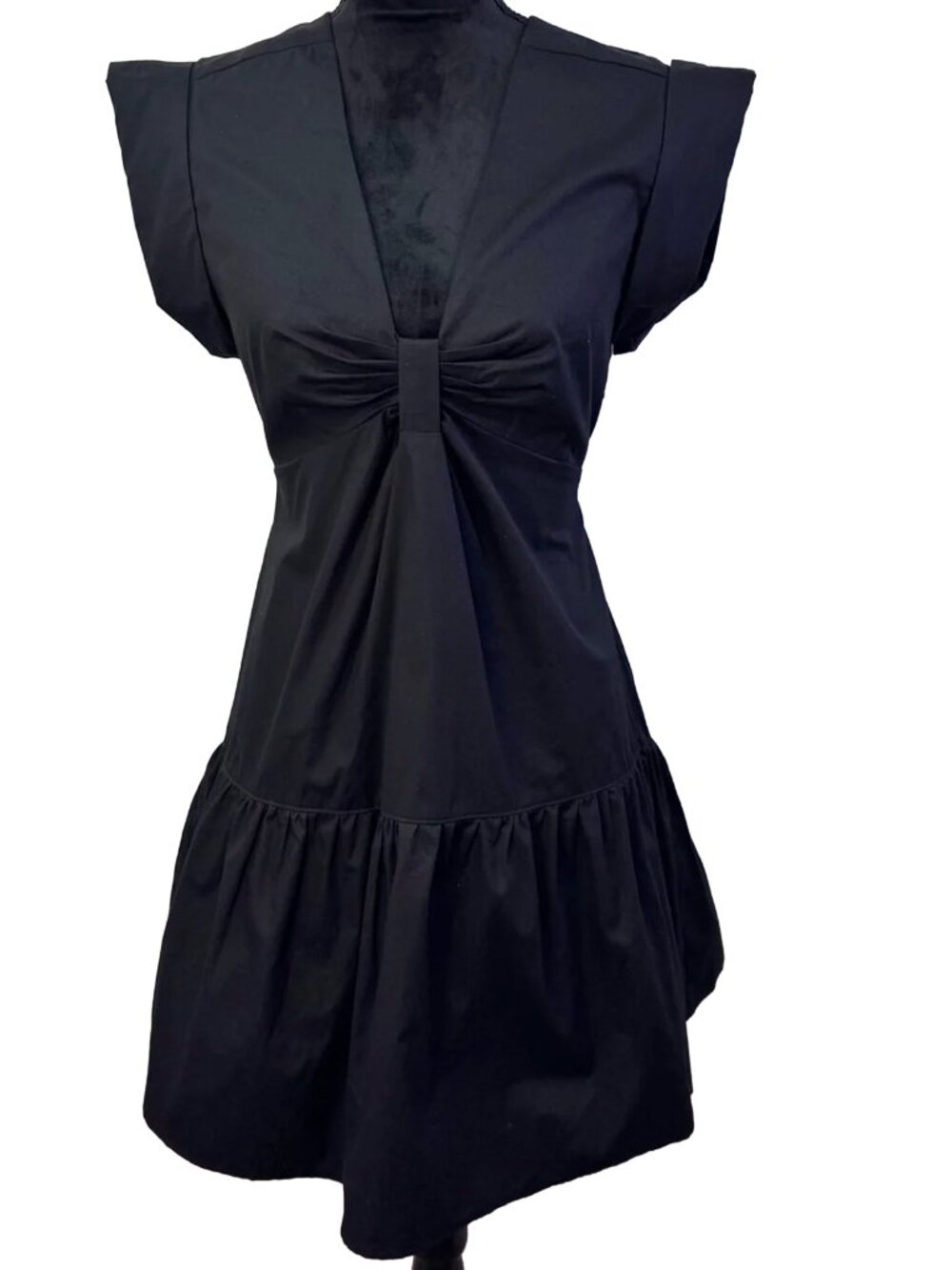 Steve Madden Black Cotton Twist Front Tiered Mini Baby Doll Dress